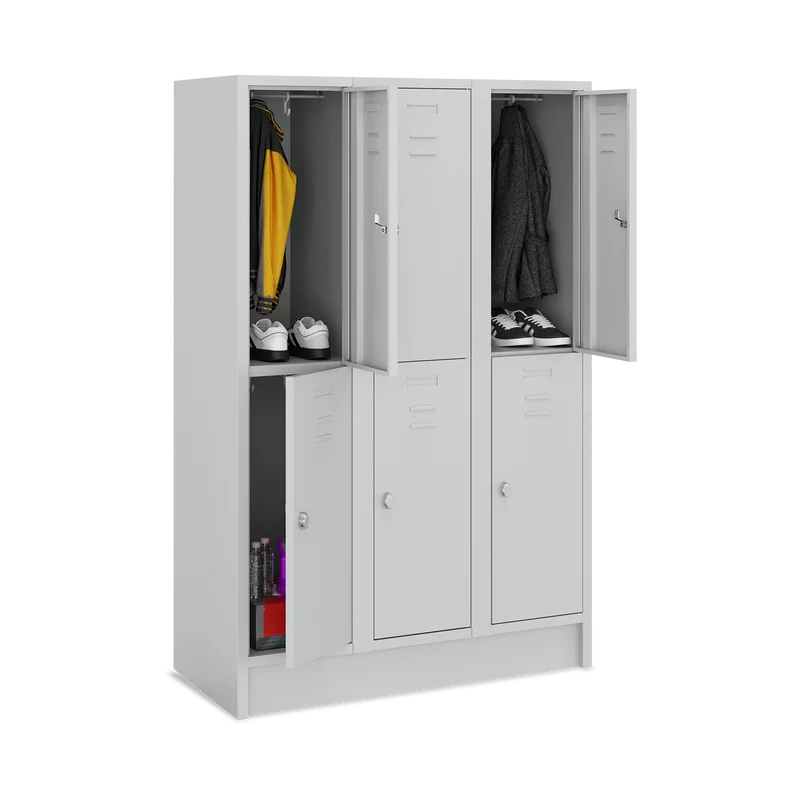 Fächerschrank (3 Abteile je 2 Fächer) 400 mm Abteilbreite – Korpus Lichtgrau
