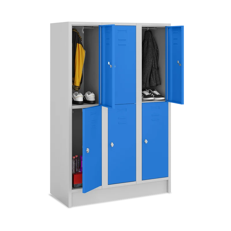 Fächerschrank (3 Abteile je 2 Fächer) 400 mm Abteilbreite – Korpus Lichtgrau