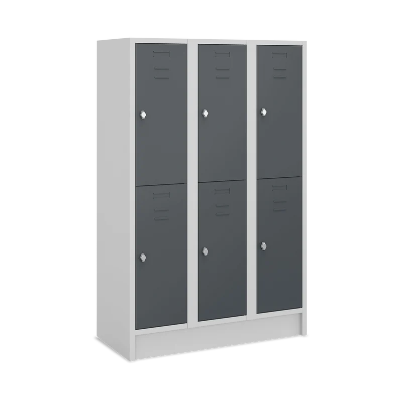 Fächerschrank (3 Abteile je 2 Fächer) 400 mm Abteilbreite – Korpus Lichtgrau