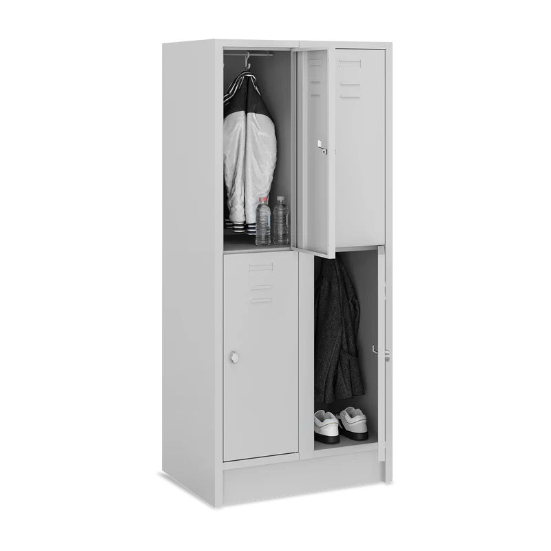Fächerschrank (2 Abteile je 2 Fächer) 400 mm Abteilbreite – Korpus Lichtgrau