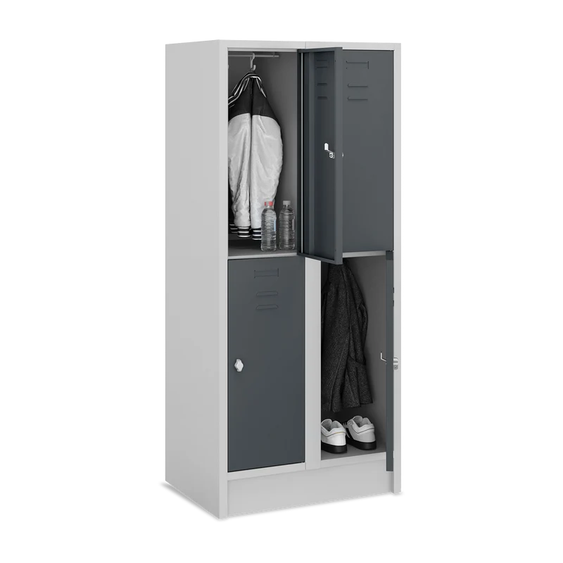 Fächerschrank (2 Abteile je 2 Fächer) 400 mm Abteilbreite – Korpus Lichtgrau