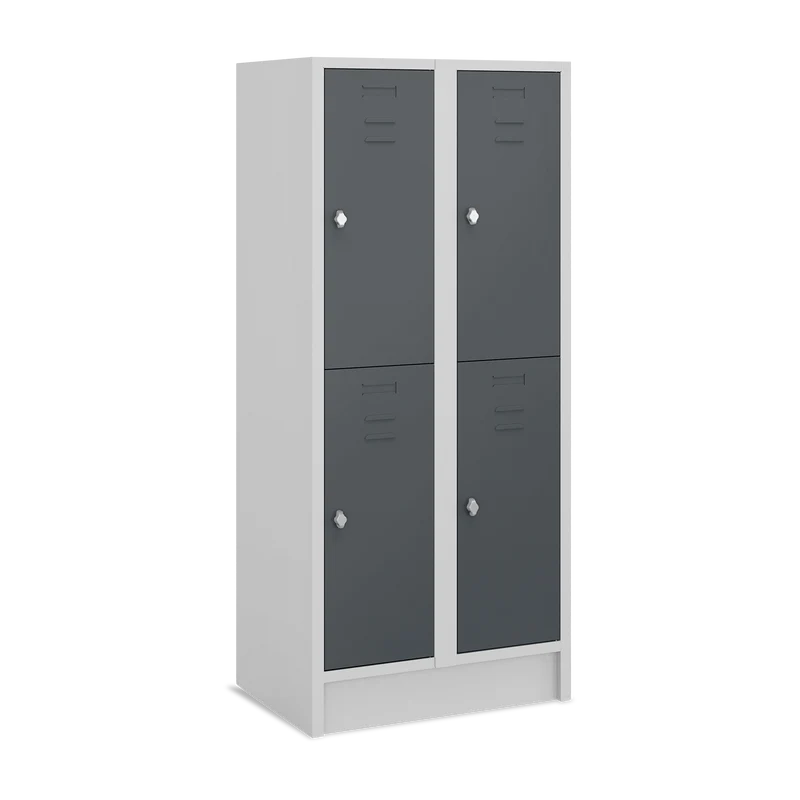 Fächerschrank (2 Abteile je 2 Fächer) 400 mm Abteilbreite – Korpus Lichtgrau