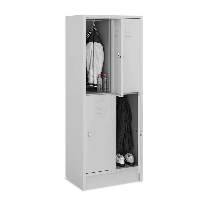 Fächerschrank (2 Abteile je 2 Fächer) 350 mm Abteilbreite – Korpus Lichtgrau