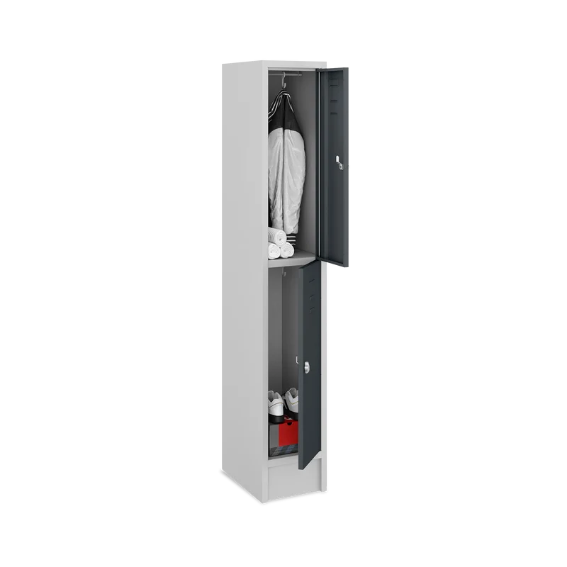 Fächerschrank (1 Abteil je 2 Fächer) 300 mm Abteilbreite – Korpus Lichtgrau
