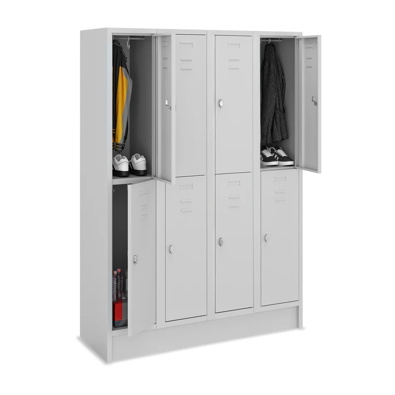 Fächerschrank (4 Abteile je 2 Fächer) 300 mm Abteilbreite – Korpus Lichtgrau