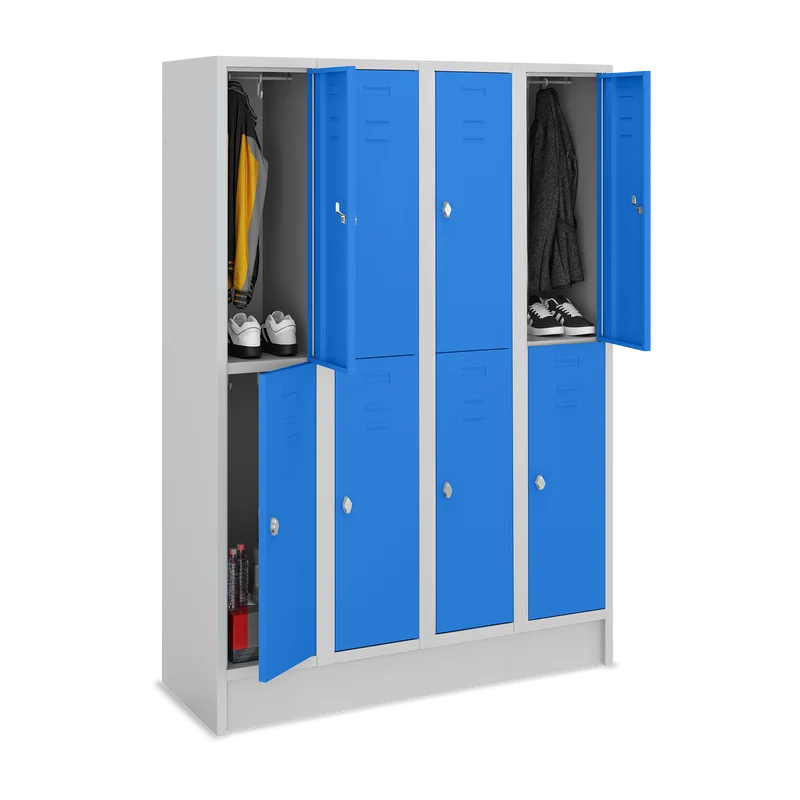 Fächerschrank (4 Abteile je 2 Fächer) 300 mm Abteilbreite – Korpus Lichtgrau