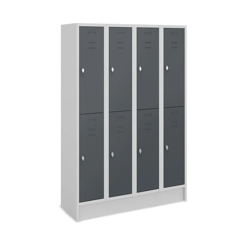 Fächerschrank (4 Abteile je 2 Fächer) 300 mm Abteilbreite – Korpus Lichtgrau