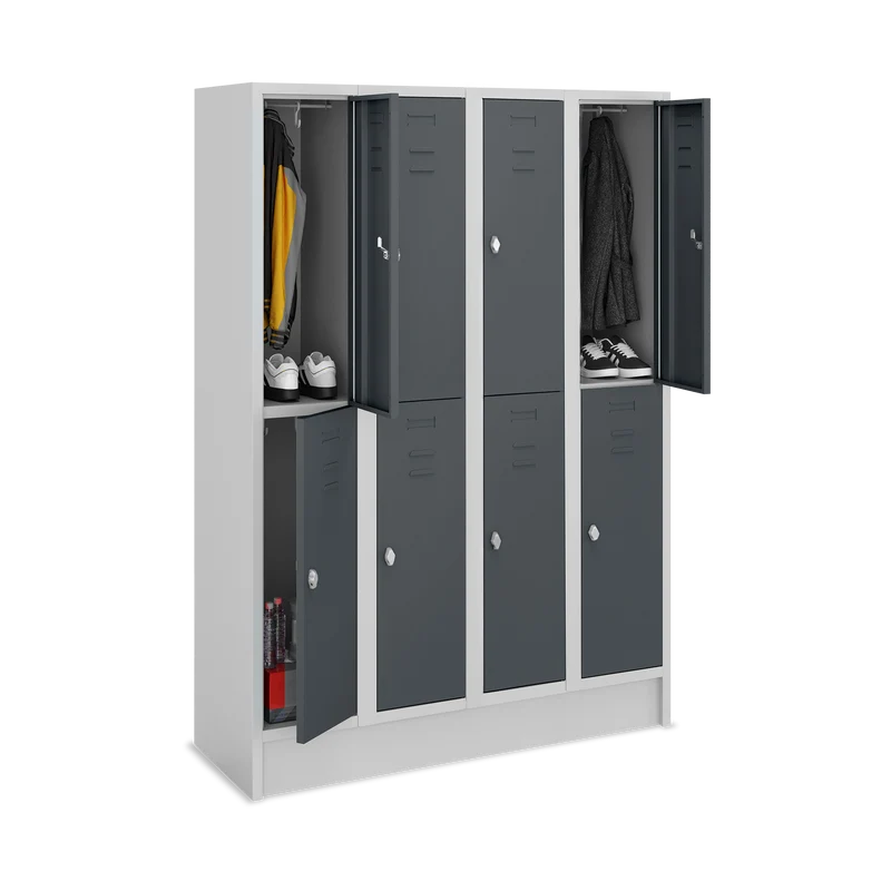 Fächerschrank (4 Abteile je 2 Fächer) 300 mm Abteilbreite – Korpus Lichtgrau