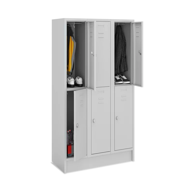 Fächerschrank (3 Abteile je 2 Fächer) 300 mm Abteilbreite – Korpus Lichtgrau