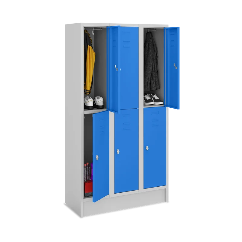 Fächerschrank (3 Abteile je 2 Fächer) 300 mm Abteilbreite – Korpus Lichtgrau