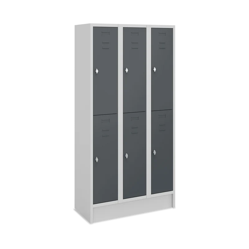 Fächerschrank (3 Abteile je 2 Fächer) 300 mm Abteilbreite – Korpus Lichtgrau
