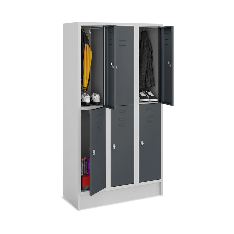 Fächerschrank (3 Abteile je 2 Fächer) 300 mm Abteilbreite – Korpus Lichtgrau