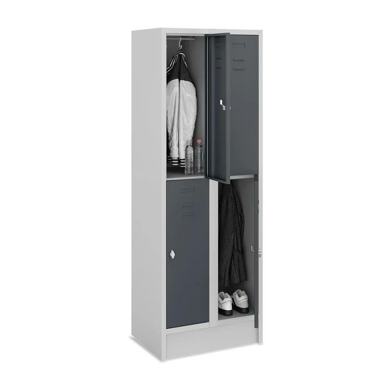 Fächerschrank (2 Abteile je 2 Fächer) 300 mm Abteilbreite – Korpus Lichtgrau