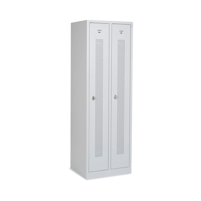 Design-Umkleidespind mit Lochreihen (2-Abteile) 590 mm Breite – Lichtgrau