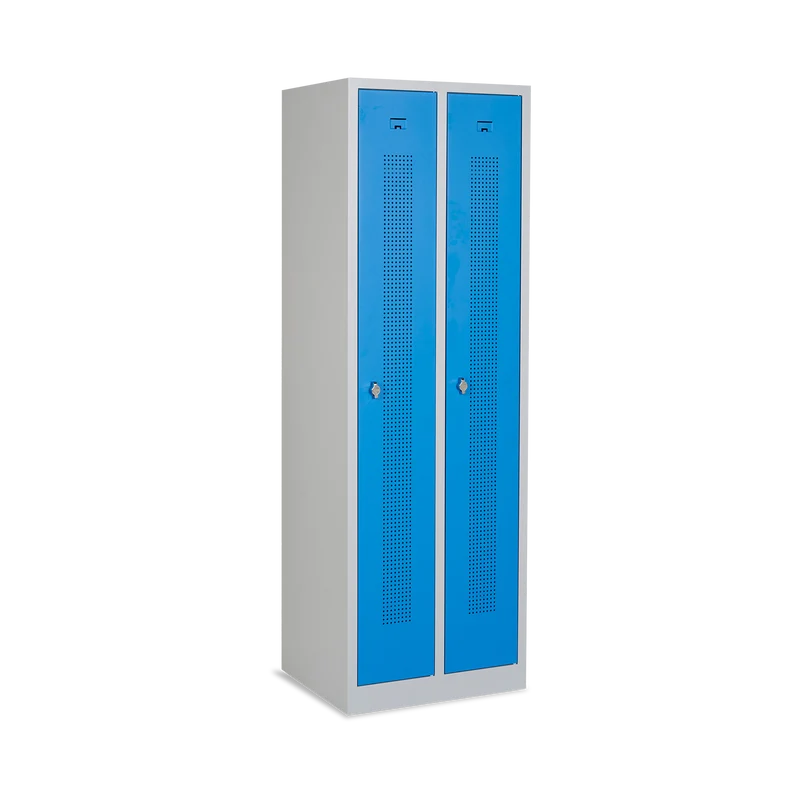 Design-Umkleidespind mit Lochreihen (2-Abteile) 590 mm Breite – Lichtgrau