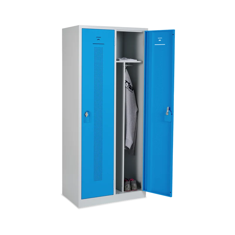 Design-Umkleidespind mit Trennwand (2-Abteile) 800 mm Breite – Lichtgrau