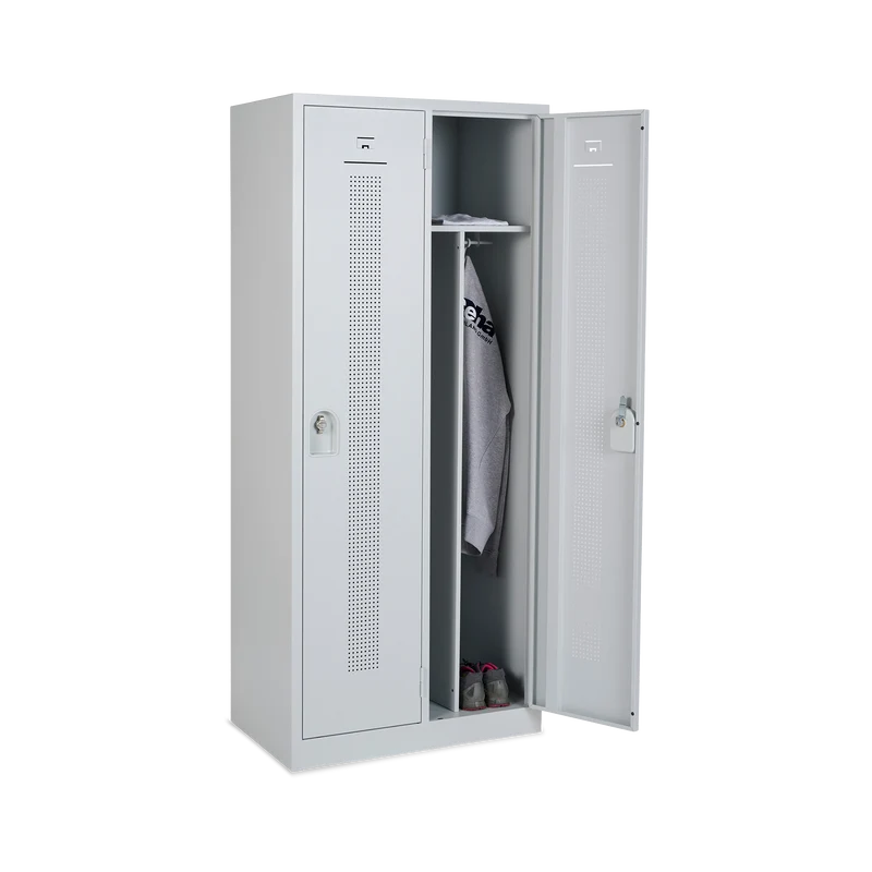 Design-Umkleidespind mit Trennwand (2-Abteile) 800 mm Breite – Lichtgrau