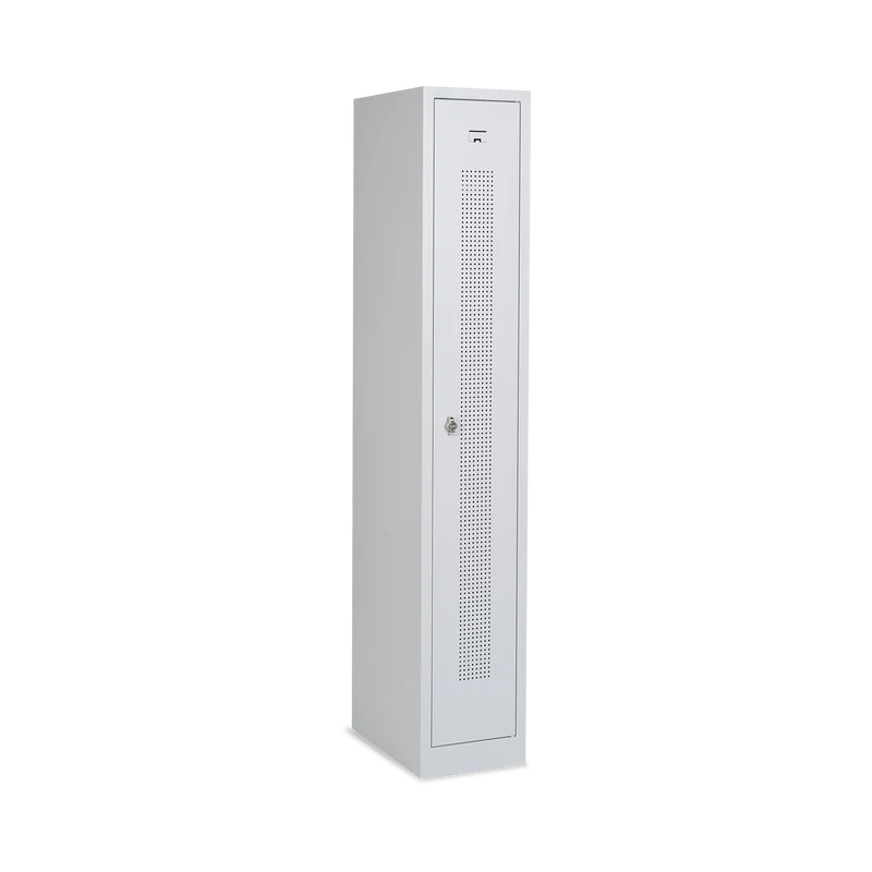 Design-Umkleidespind mit Lochreihen (1-Abteil) 310 mm Breite – Lichtgrau