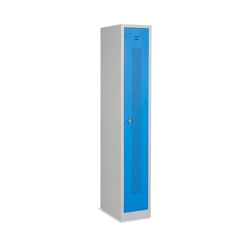 Design-Umkleidespind mit Lochreihen (1-Abteil) 310 mm Breite – Lichtgrau