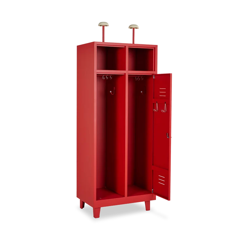 Feuerwehrschrank 2-Abteile Feuerrot – optional mit Zubehör