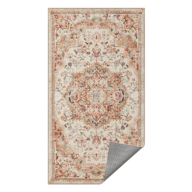 SONGMICS Wohnzimmerteppich Waschbar rutschfest, Boho, 80 x 150 cm, Kurzflor Teppich Faltbar, Dekoration für Schlafzimmer