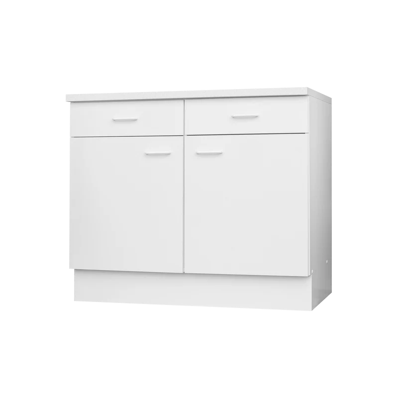 Küchen-Unterschrank in Weiß mit 2 Drehtüren & 2 Schubladen