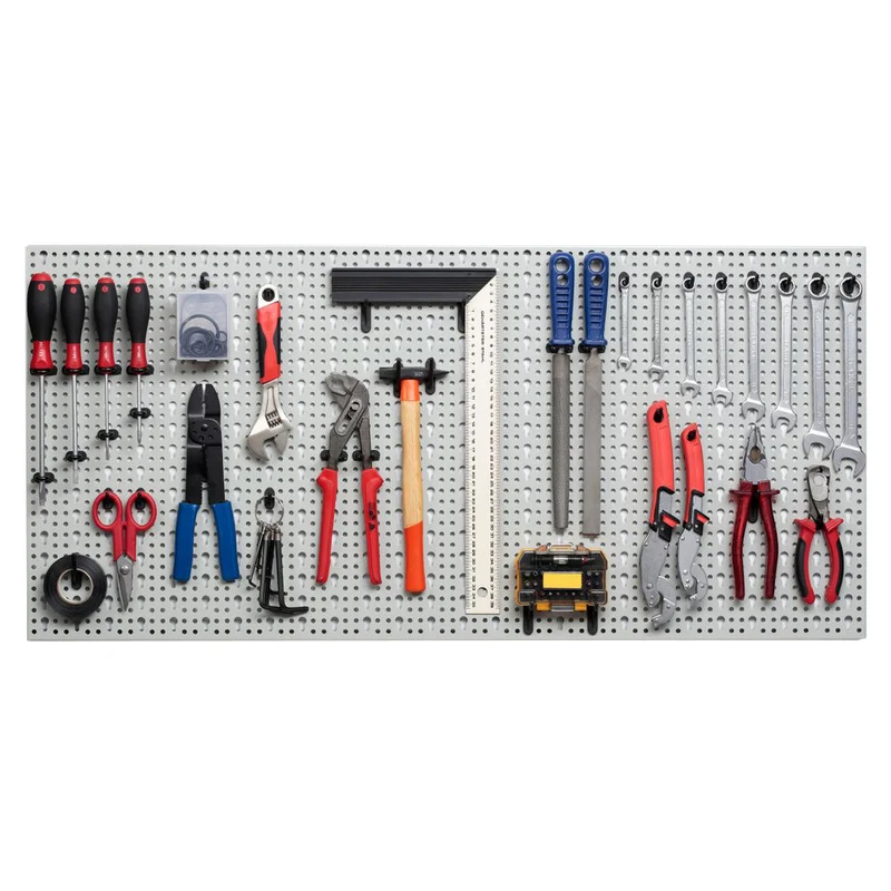XL Werkbank aus Metall mit 1 Tür in Schwarz und XXL Lochwand inkl. Hakenset 52tlg.