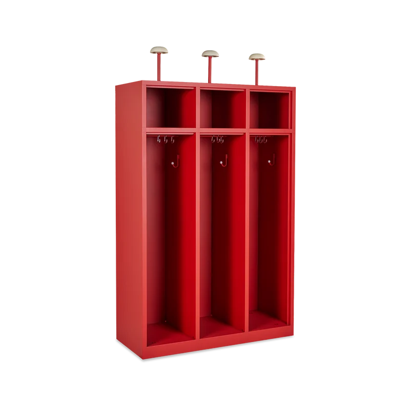 Feuerwehrschrank 3-Abteile Feuerrot – optional mit Zubehör