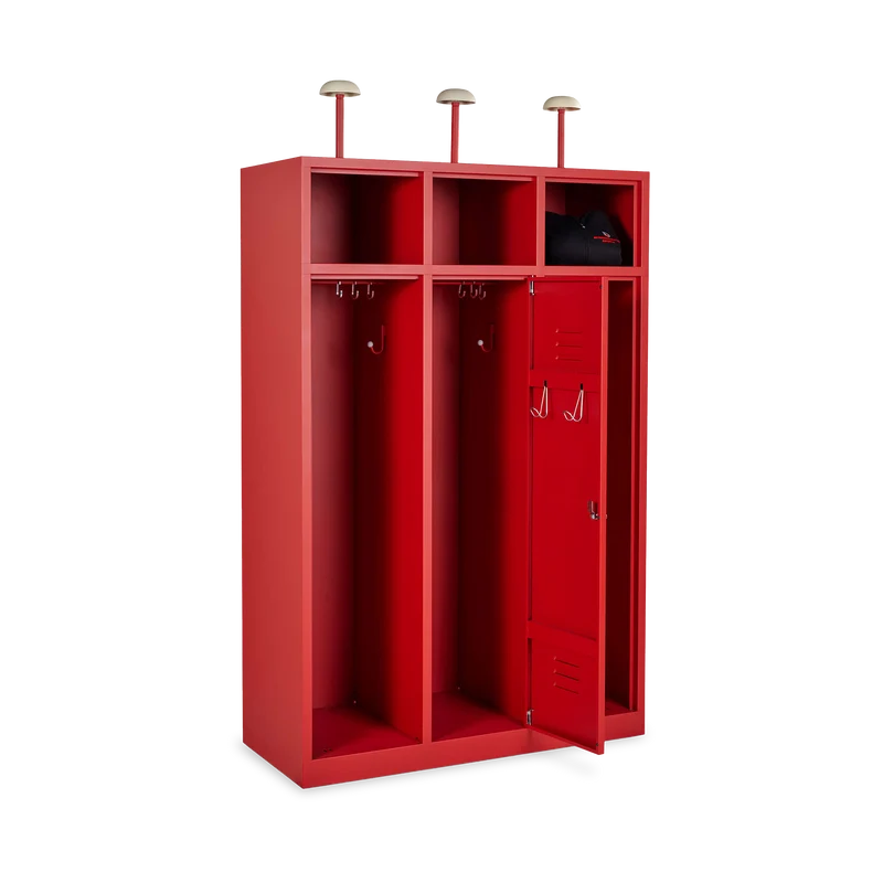 Feuerwehrschrank 3-Abteile Feuerrot – optional mit Zubehör