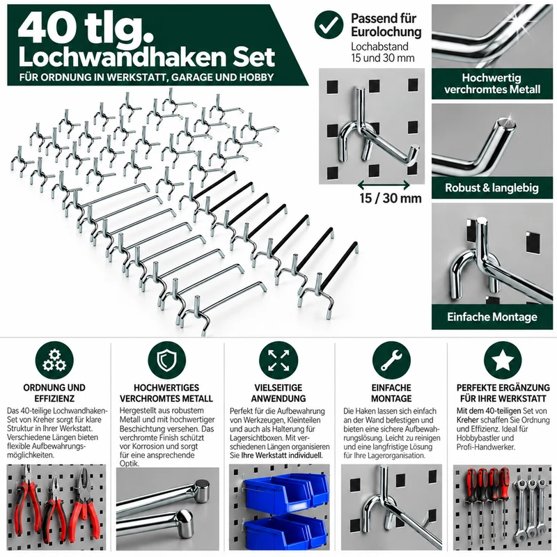 40 Stück Lochwandhaken aus Metall (2 x 20 Stück)