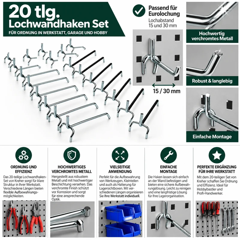 20 Stück Lochwandhaken aus Metall