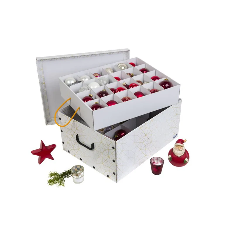 Set: 3 x Karton für Christbaumkugeln Dekor: Retro Weiß / Gold