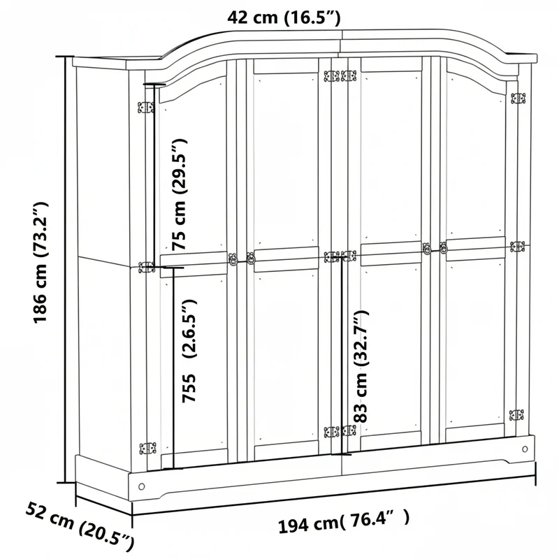 Klassischer Holzschrank "Corona" aus massiver Kiefer