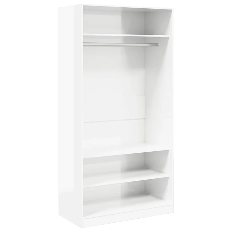 Offener Kleiderschrank mit Fächern und Kleiderstange