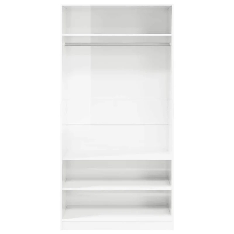 Offener Kleiderschrank mit Fächern und Kleiderstange