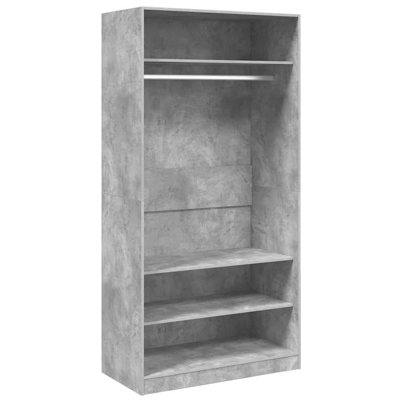 Offener Kleiderschrank mit Fächern und Kleiderstange