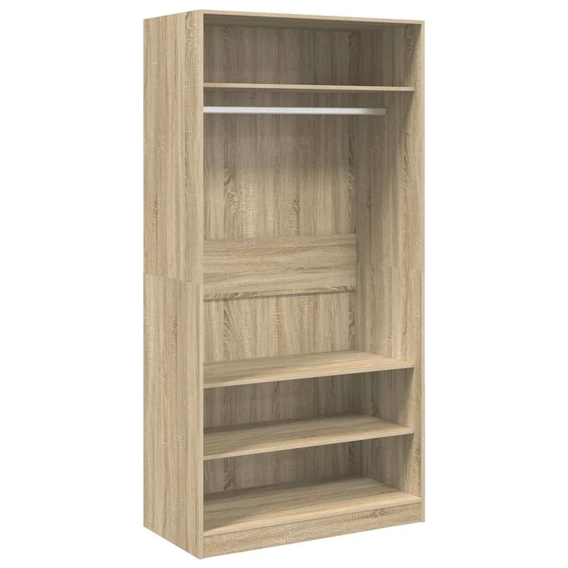 Offener Kleiderschrank mit Fächern und Kleiderstange