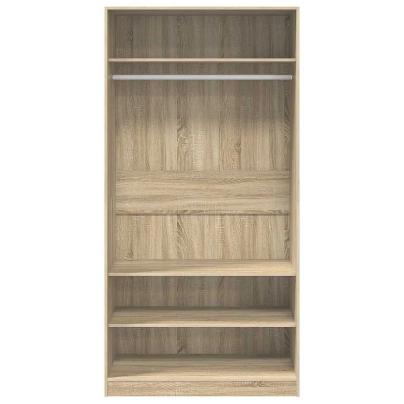 Offener Kleiderschrank mit Fächern und Kleiderstange