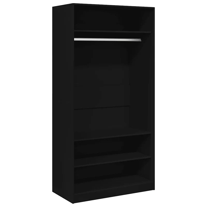 Offener Kleiderschrank mit Fächern und Kleiderstange