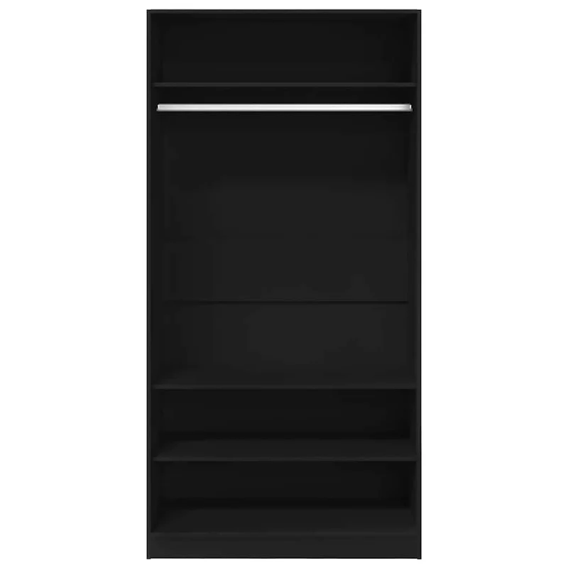 Offener Kleiderschrank mit Fächern und Kleiderstange