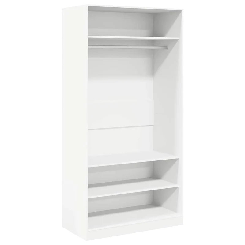 Offener Kleiderschrank mit Fächern und Kleiderstange