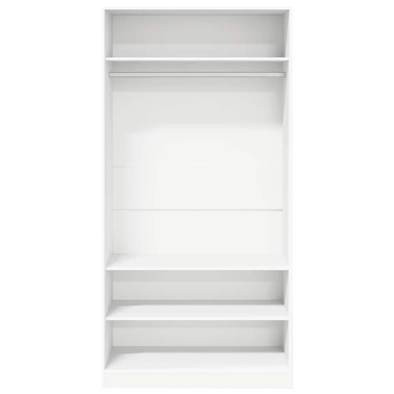 Offener Kleiderschrank mit Fächern und Kleiderstange