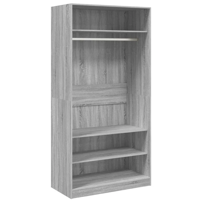 Offener Kleiderschrank mit Fächern und Kleiderstange