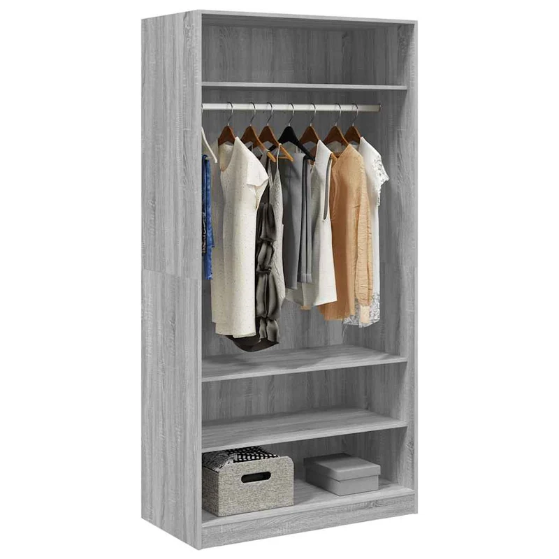 Offener Kleiderschrank mit Fächern und Kleiderstange