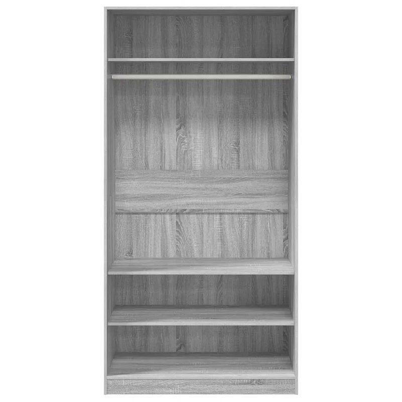Offener Kleiderschrank mit Fächern und Kleiderstange