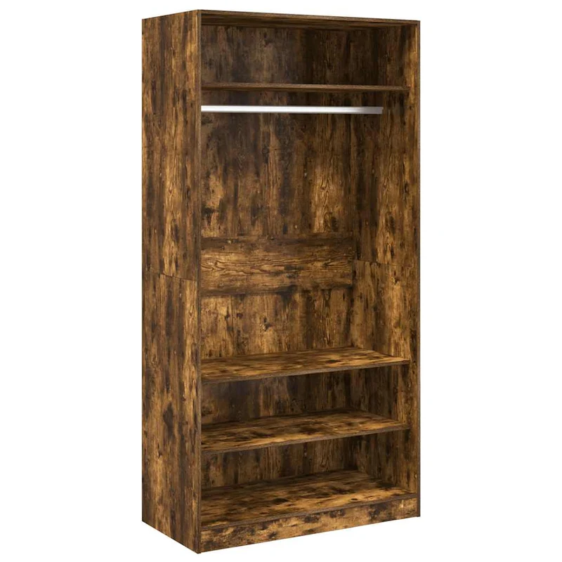Offener Kleiderschrank mit Fächern und Kleiderstange