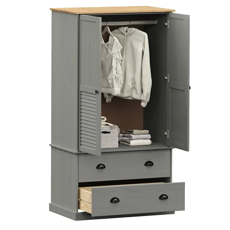 Massivholz Kleiderschrank mit Jalousie-Design, 2-türig