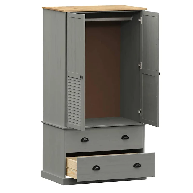 Massivholz Kleiderschrank mit Jalousie-Design, 2-türig