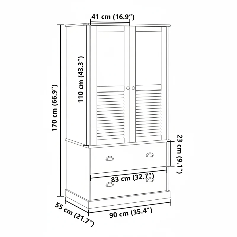 Massivholz Kleiderschrank mit Jalousie-Design, 2-türig