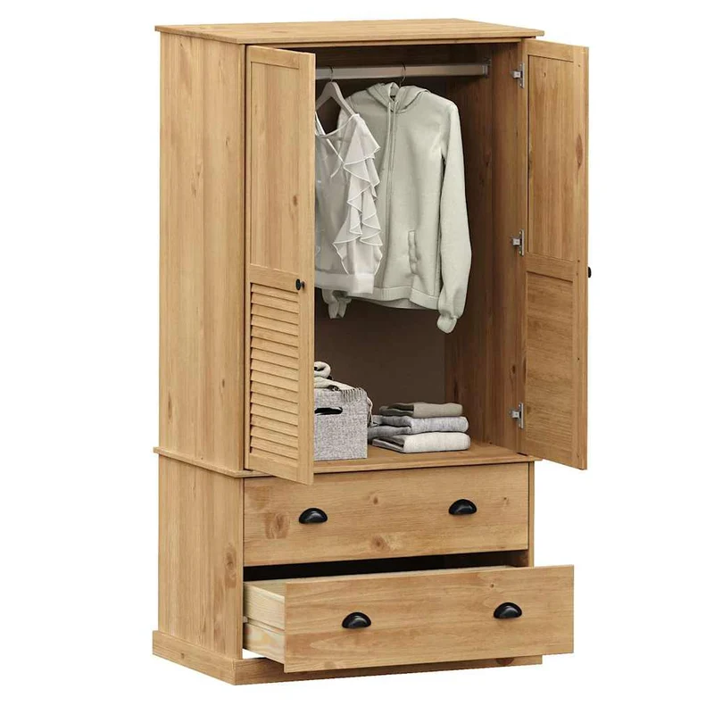 Massivholz Kleiderschrank mit Jalousie-Design, 2-türig